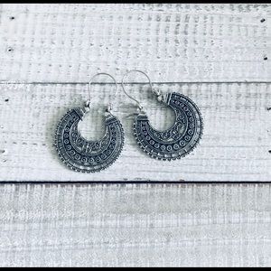 Bohemian Antique Silver Tribal Hoop Earrings